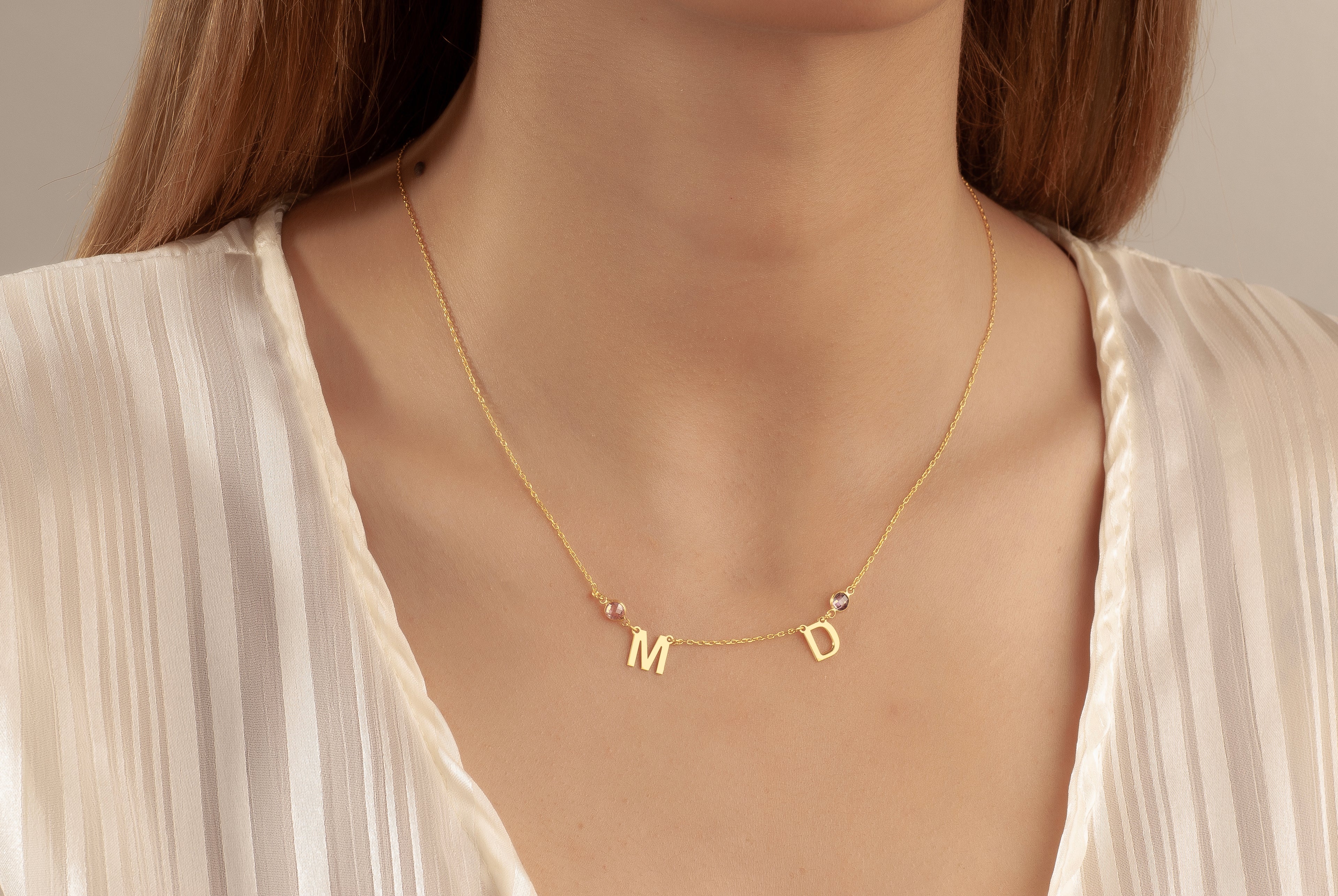 2Lİ HARF DOĞUM TAŞLI KOLYE 6