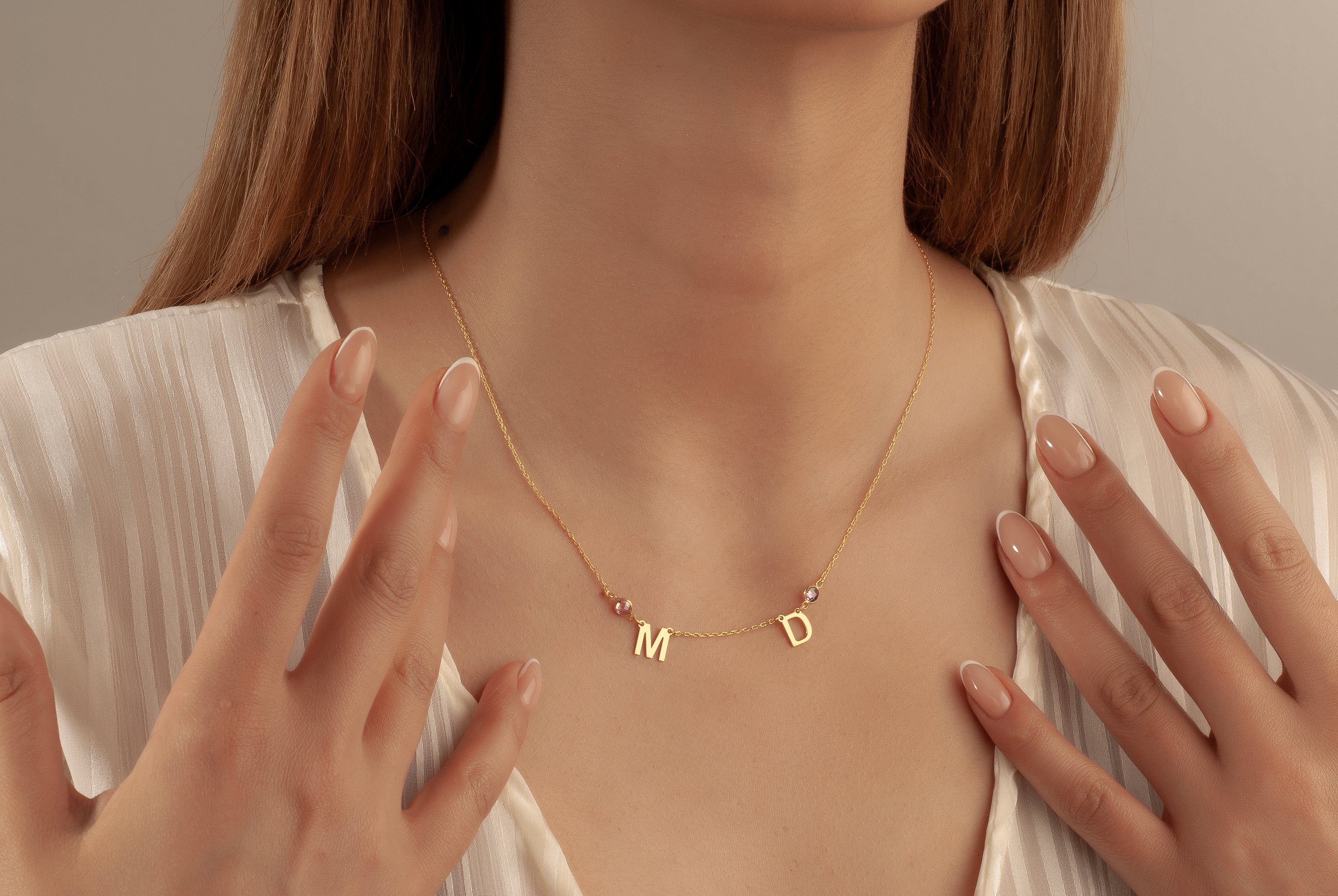 2Lİ HARF DOĞUM TAŞLI KOLYE 6