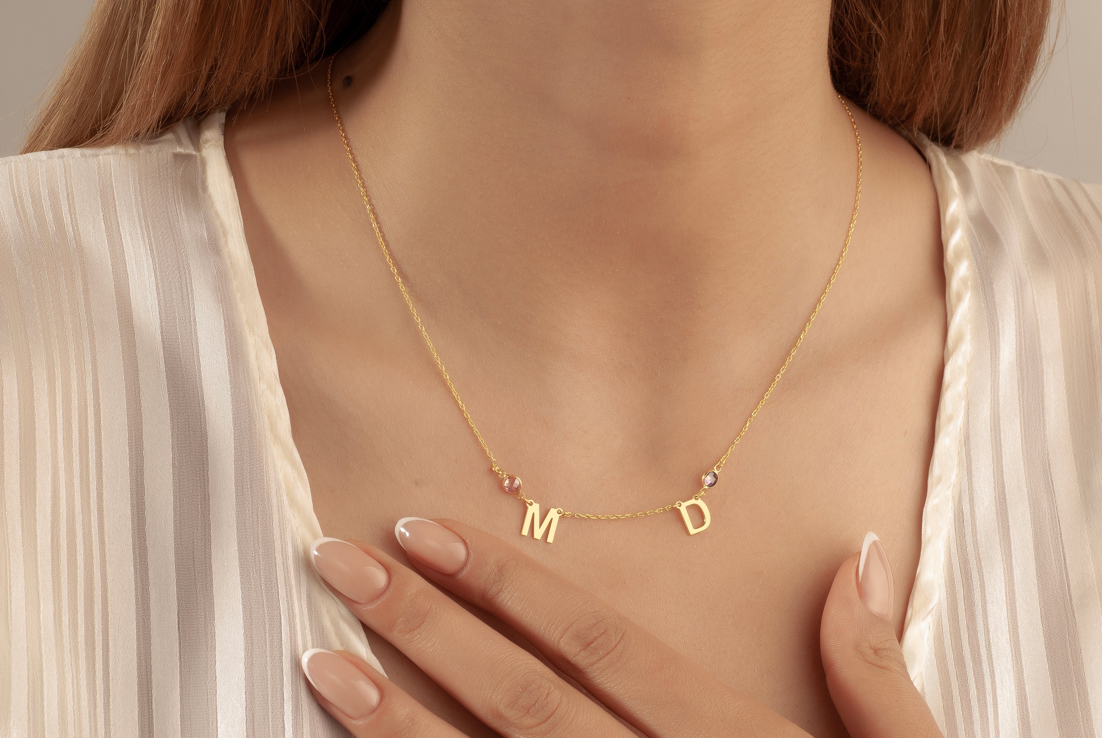 2Lİ HARF DOĞUM TAŞLI KOLYE 6