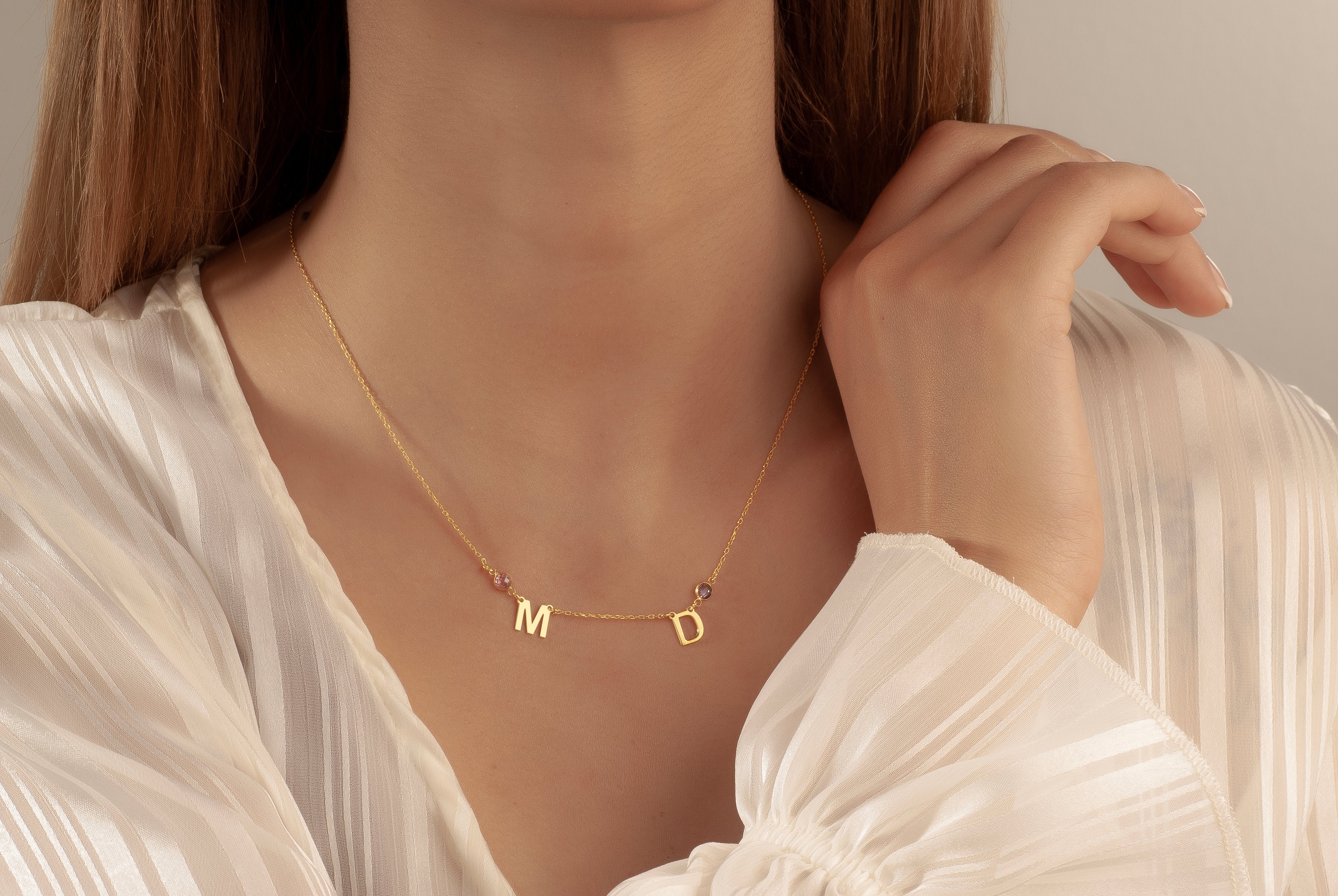 2Lİ HARF DOĞUM TAŞLI KOLYE 6