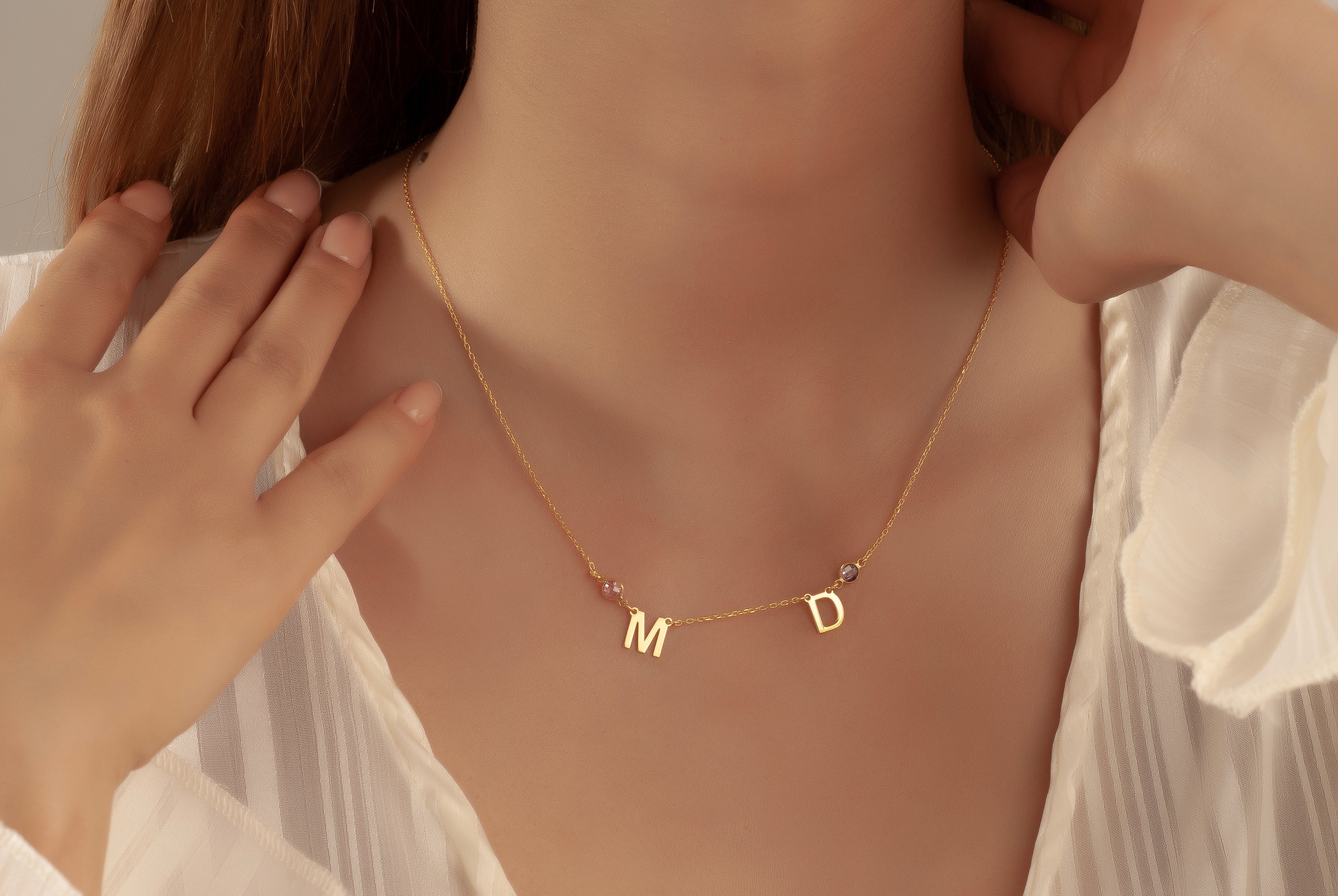 2Lİ HARF DOĞUM TAŞLI KOLYE 6